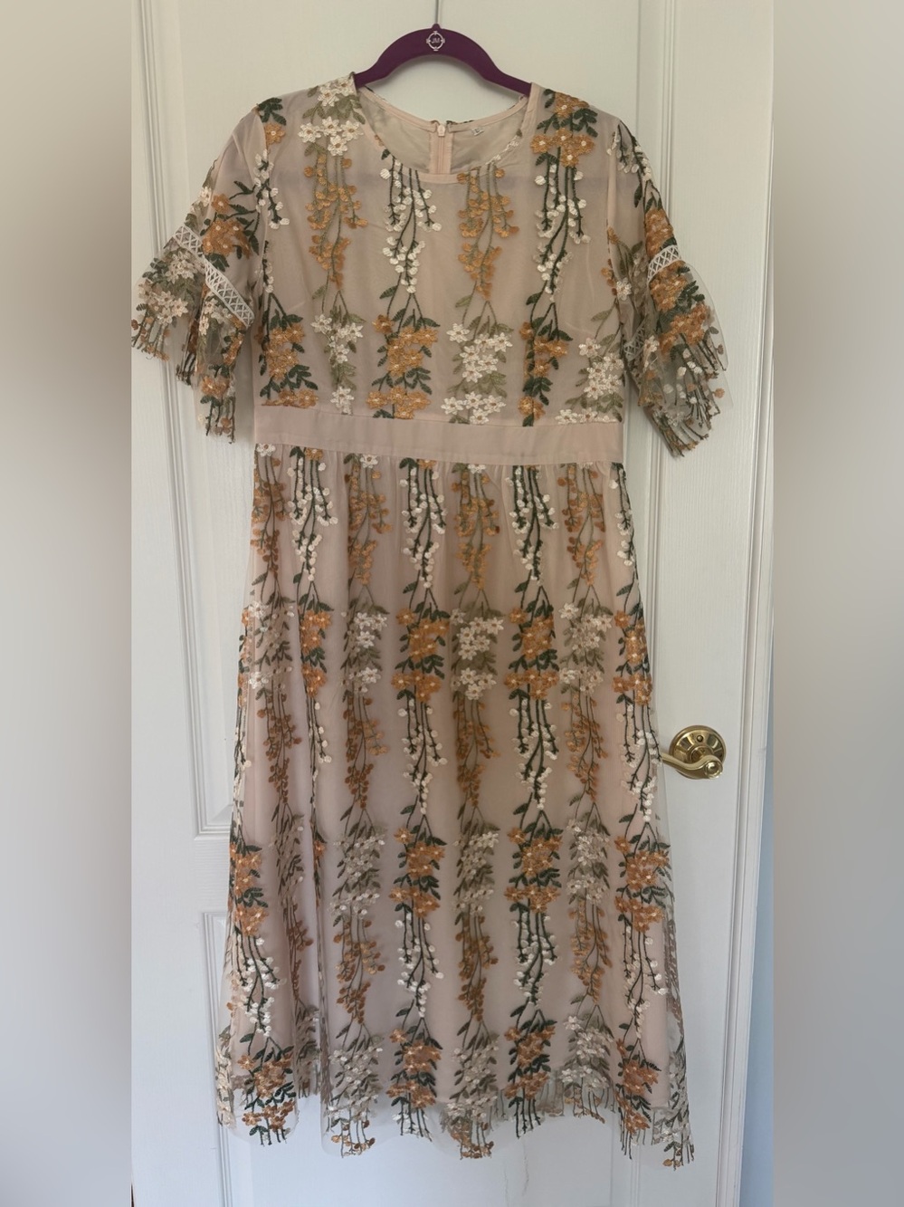NWOT Floral Embroidered Sheer Midi Dress with slip - Large